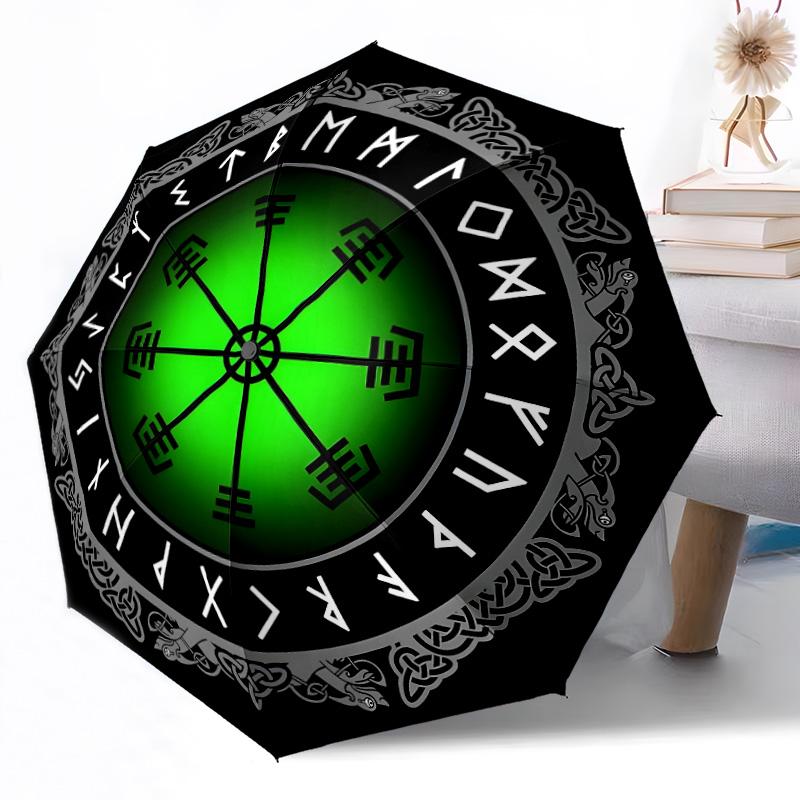 Viking Compass Symbol Automatic Umbrella Compact 8-Rib Weight Foldable Design All-Season Umbrella for Travel Fashionable Accessory Spiritual Gift