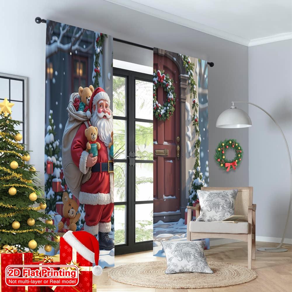 2pcs 2D flat printing Merry Christmas Curtains Santa Claus Christmas Gift Toys Polyester Without Electricity Spring Perfect for