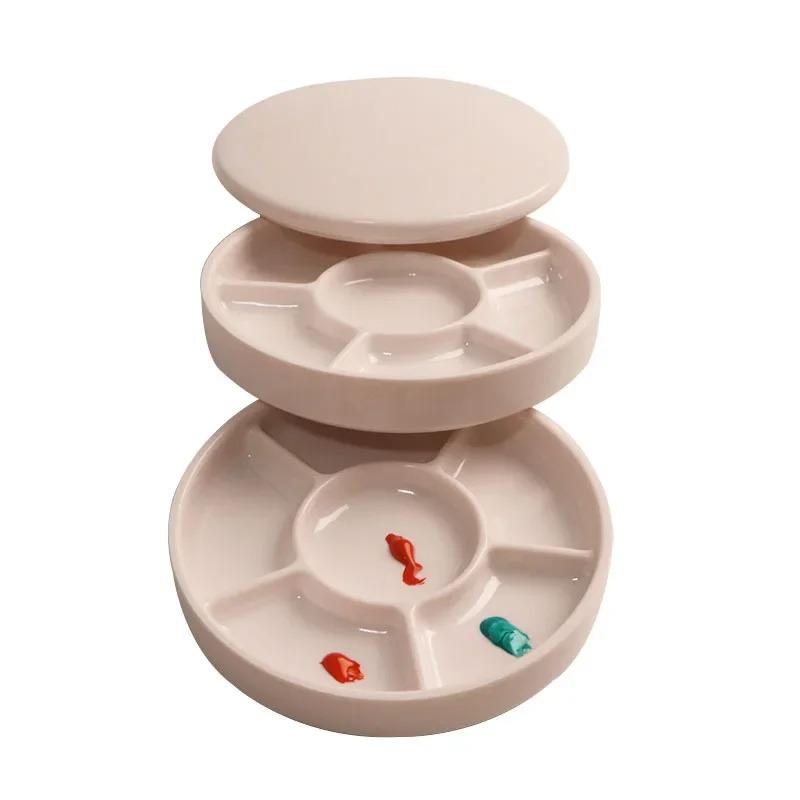 Imitation Porcelain Round Palette with Lid Acrylic Watercolor Painting Multifunctional White Paint Tray Artist Supplies