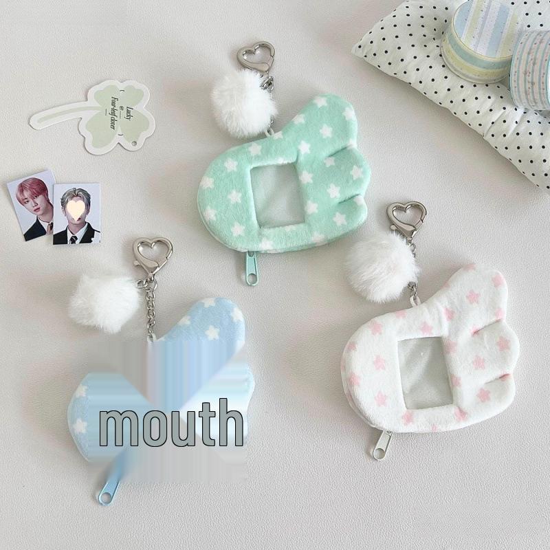 Star Wings Plush Photo Card Holder Keychain - Stylish Small Card Sleeve & Backpack Pendant