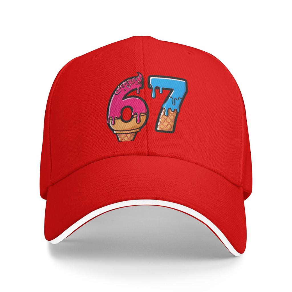 Summer Casual Baseball Cap Ice Cream Numbers 67 Design Outdoor Gym Hip Hop Hats For Unisex Sun Visor Cool Snapback Cap