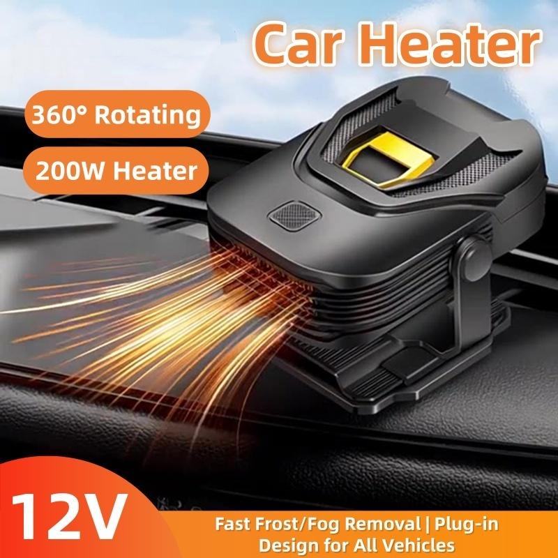 2-in-1 12V 200W Car Heater Defroster 360° Rotating Portable Windshield Heater Fast Frost/Fog Removal for All Vehicles