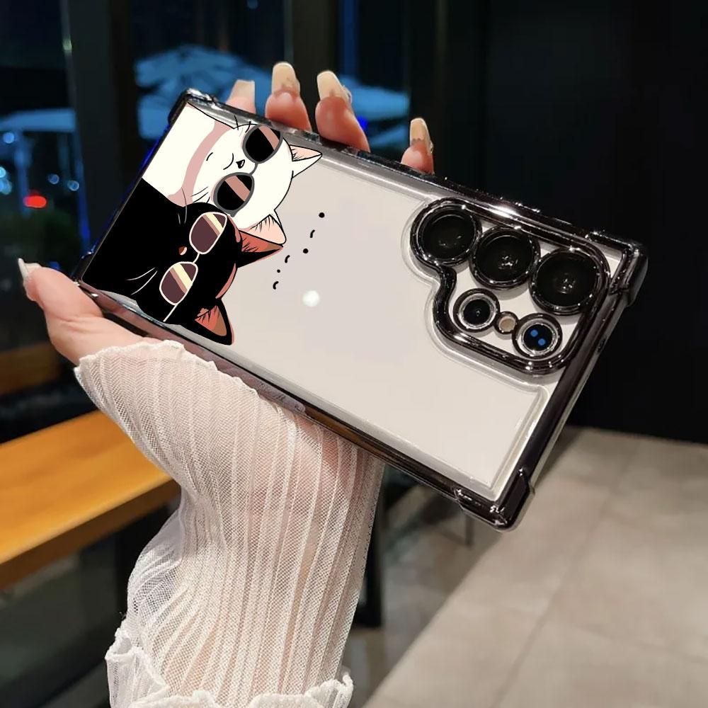 Glasses Black White Cat Cartoon Funda For Samsung S26Ultra Phone Case For Galaxy S25 FE S26 S24 S23 S22 S21 Ultra S20 Plus Cover