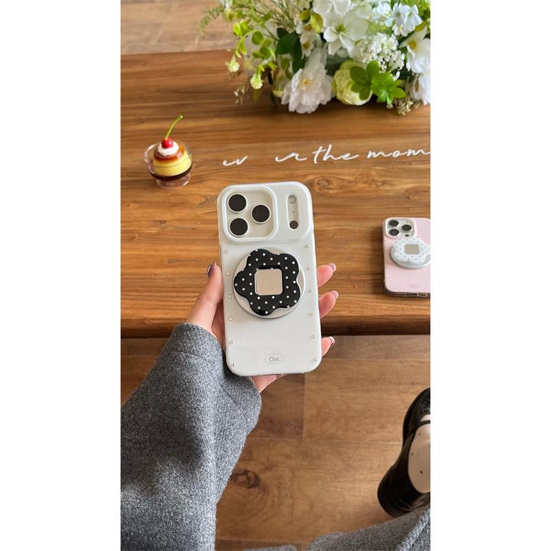 

Light Luxury Rhinestone Polka Dot Floral Magnetic Stand Case for iPhone 17, 16 Pro Max, 15, 14 iPhone 15 Pro