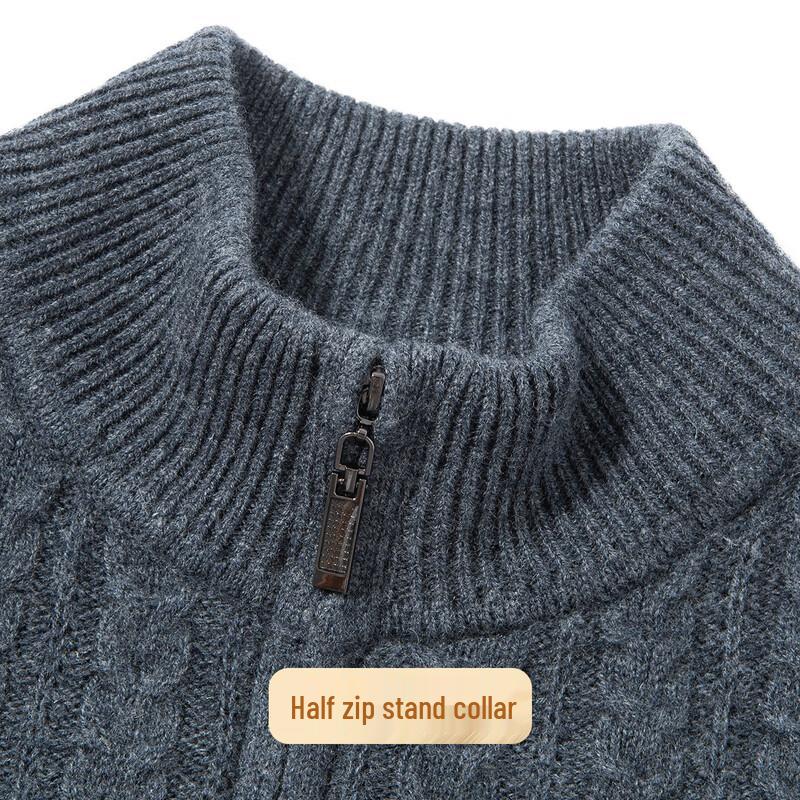 Pánský svetr ze 100% jehněčí vlny s polovičním zipem a stojáčkem