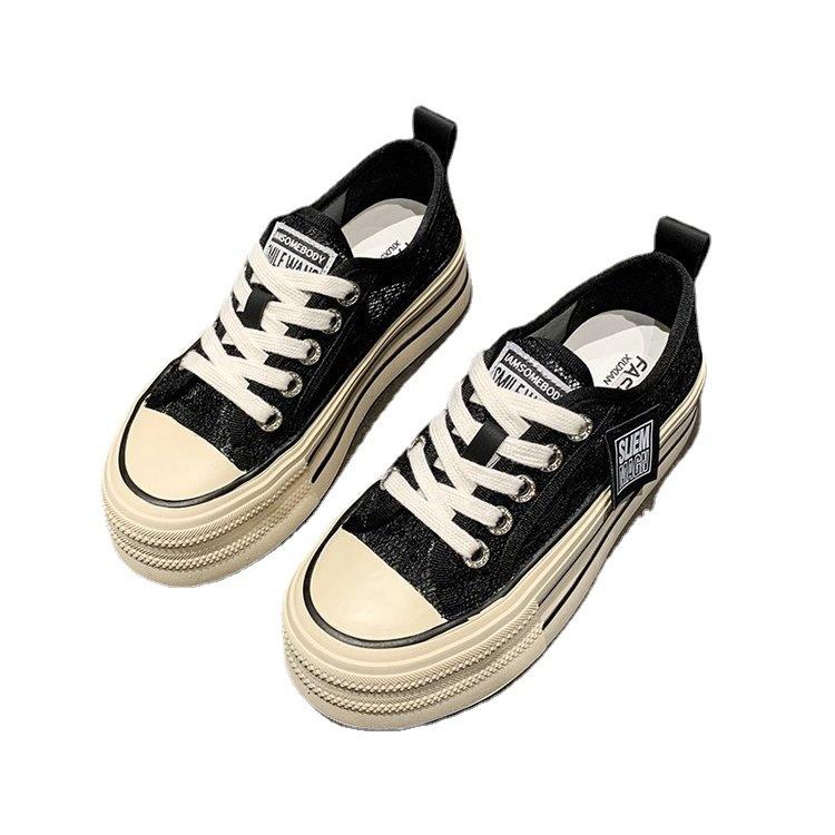Women's Canvas Shoes  Summer New Mesh Breathable Increased Women's Shoes Ins Trendy Women's Casual Sports White Shoes