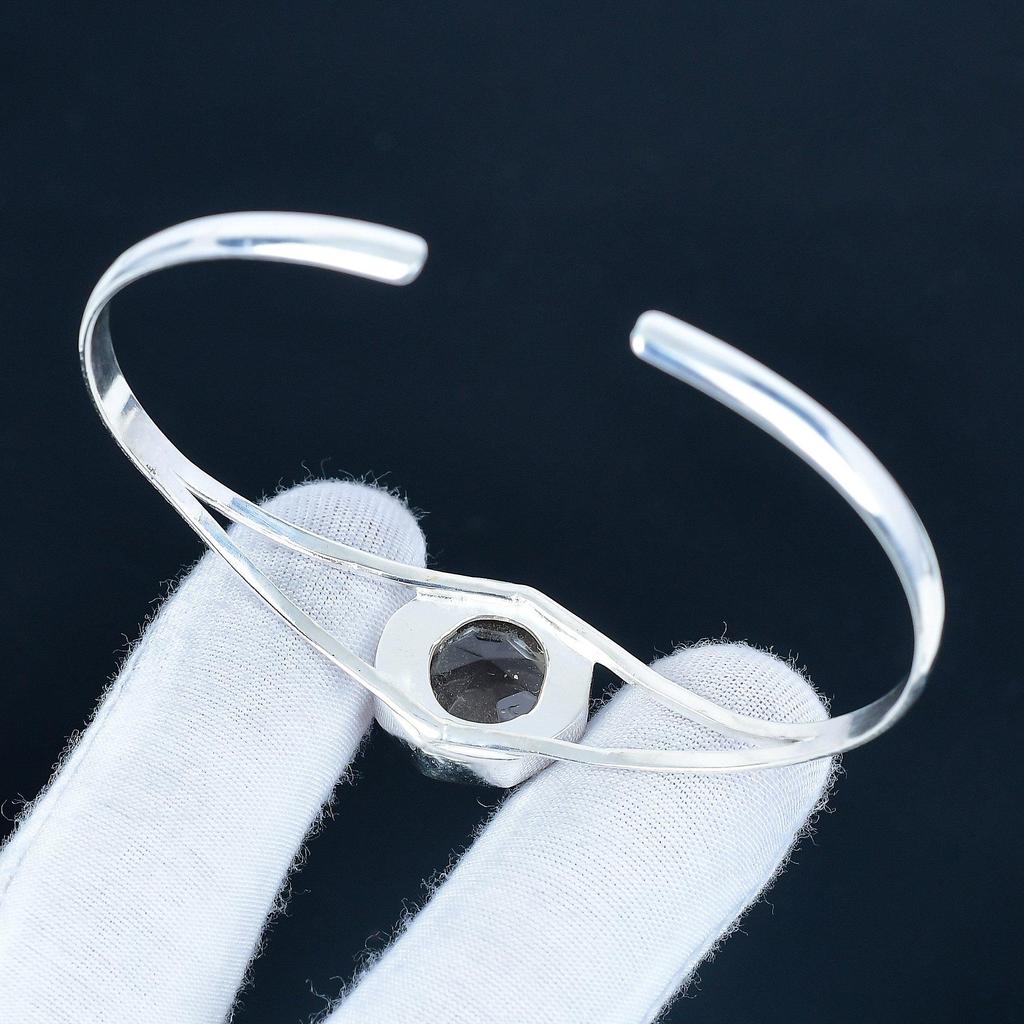 Morganite Hexagon Gemstone Handmade Cuff Bangle 925 Sterling Silver Cuff Bangle, Morganite Bracelet For Wife, Unisex Bangle For Gift