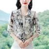 Elegant Ladies Shirts New Chinese Silk Floral Shirt Women's Seven-minute Sleeve Shirt Summer Retro Blouse Tide