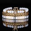 2026 White Bead Crown Bracelet Set Epoxy Roman Numeral Bracelet Set