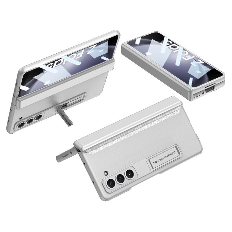 

GKK For Samsung Galaxy Z Fold5 5G Phone Case Kickstand Magnetic Hinge Hard PC Cover with Tempered Glass Screen Film Silver