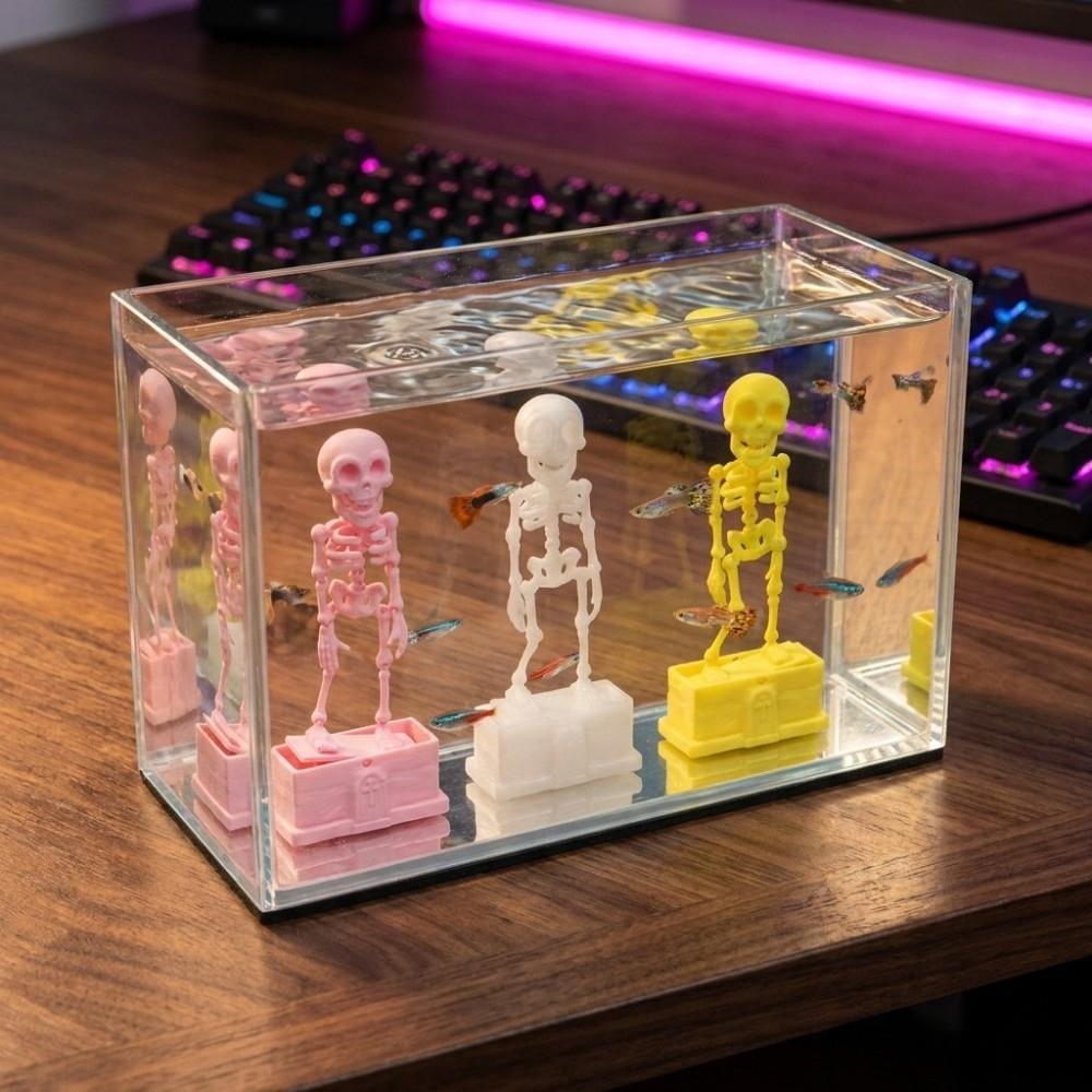 3D Printed Fish Tank Dance Skull Bubbler Realistic Aquarium Bubbler Ornament Halloween Party