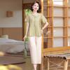 Elegant Summer Cotton Linen Short Sleeve T-shirt & Two-Piece Set for Middle-aged and Elderly Women - New 2026 Style