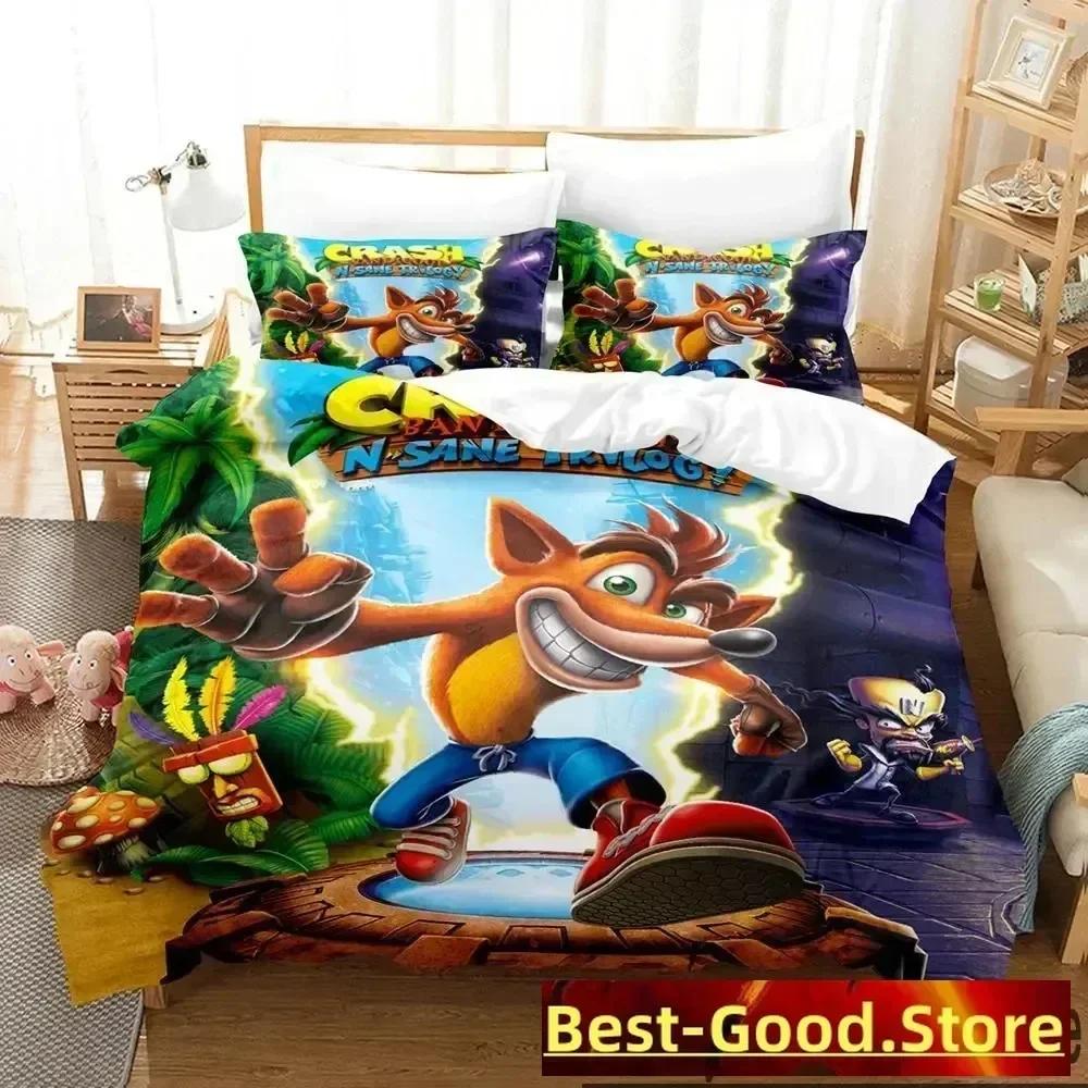 3D Print Crash Bandicoot Game Bedding Set Duvet Cover Sheet Printed Bed Set Pillowcase Full Queen King Size Comforter Bedroom