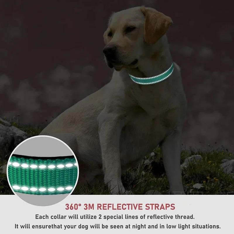 Adjustable Reflective Dog Collar Nylon Safety Pet Traction Rope Strap for Small To Medium-Sized Pets