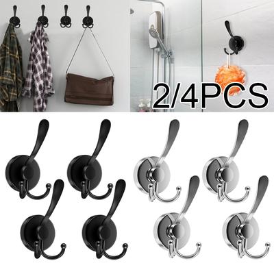 2/4Pcs 3 Prong Wall Hook Stainless Steel Suction Cup Towel Hook Hanging Clothes Hats Bathroom Kitchen Wall Adhesive Towel Hook