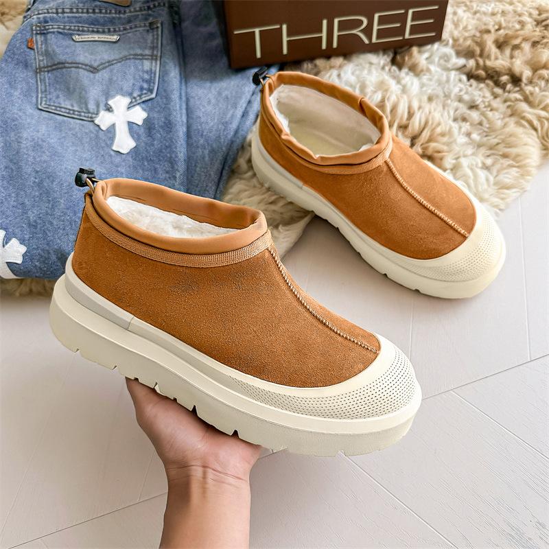 Fashion British style men casual warm cotton winter snow boots slip-on cow suede leather shoes cowboy platform boot designer ankle botas