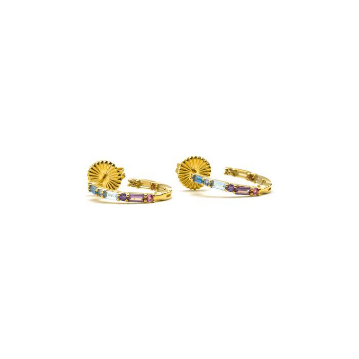 Boucles D'oreilles - Luxenter - Hinnar - Argent 925 - Zircone Multicolore - Or 18k