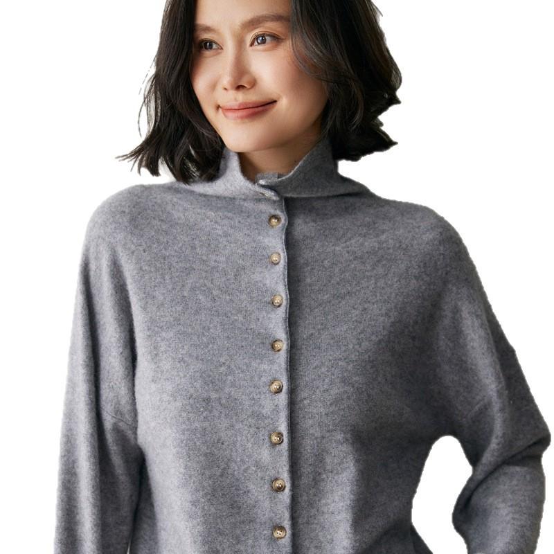 2026 Autumn/Winter Women's Cashmere High-Neck Loose Knit Cardigan Sweater