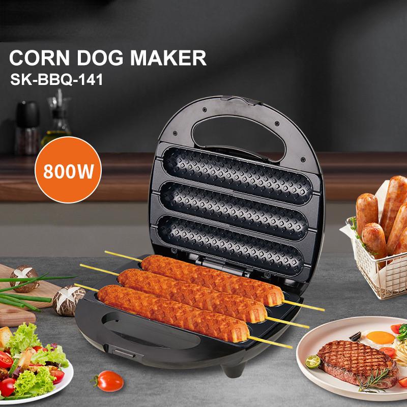 800W Electric Hot Dog Maker Crispy Corn Hotdog Sausage Machine Kitchen Double-sided Heating Breakfast Pan