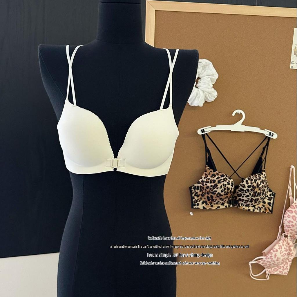A006 Front-Buckle Cross Back Push-Up Bra for Small Busts, Lifting Effect, Wire-Free Lingerie for Women