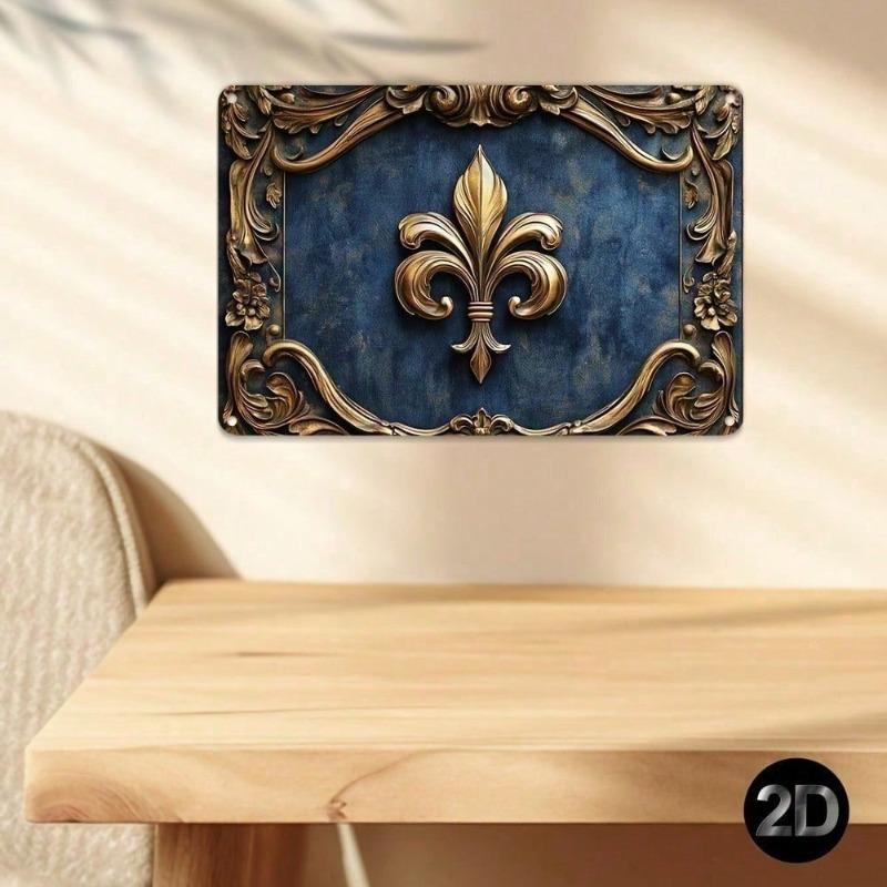 SHEIN SXY Vintage Metal Tin Sign Wall Decor 12x8 Inches, Retro Fleur De Lis 2D Flat French Country Kitchen Decor, Elegant Home A