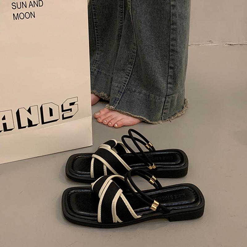 French Fairy Style Flat-bottomed Sandals Female Summer Outer Wear Temperament with Skirt New Popular Versatile Roman Sandals