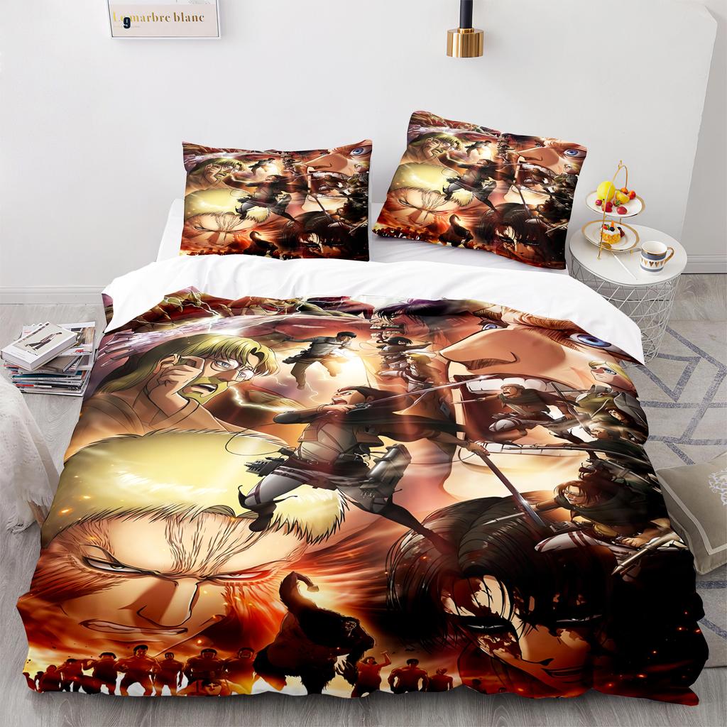 A-Attack O-On T-Titan Bedding Sets Anime 3D Printed Duvet Cover Pillowcase Soft Skin-Friendly Boys Adult King Size Home Textiles
