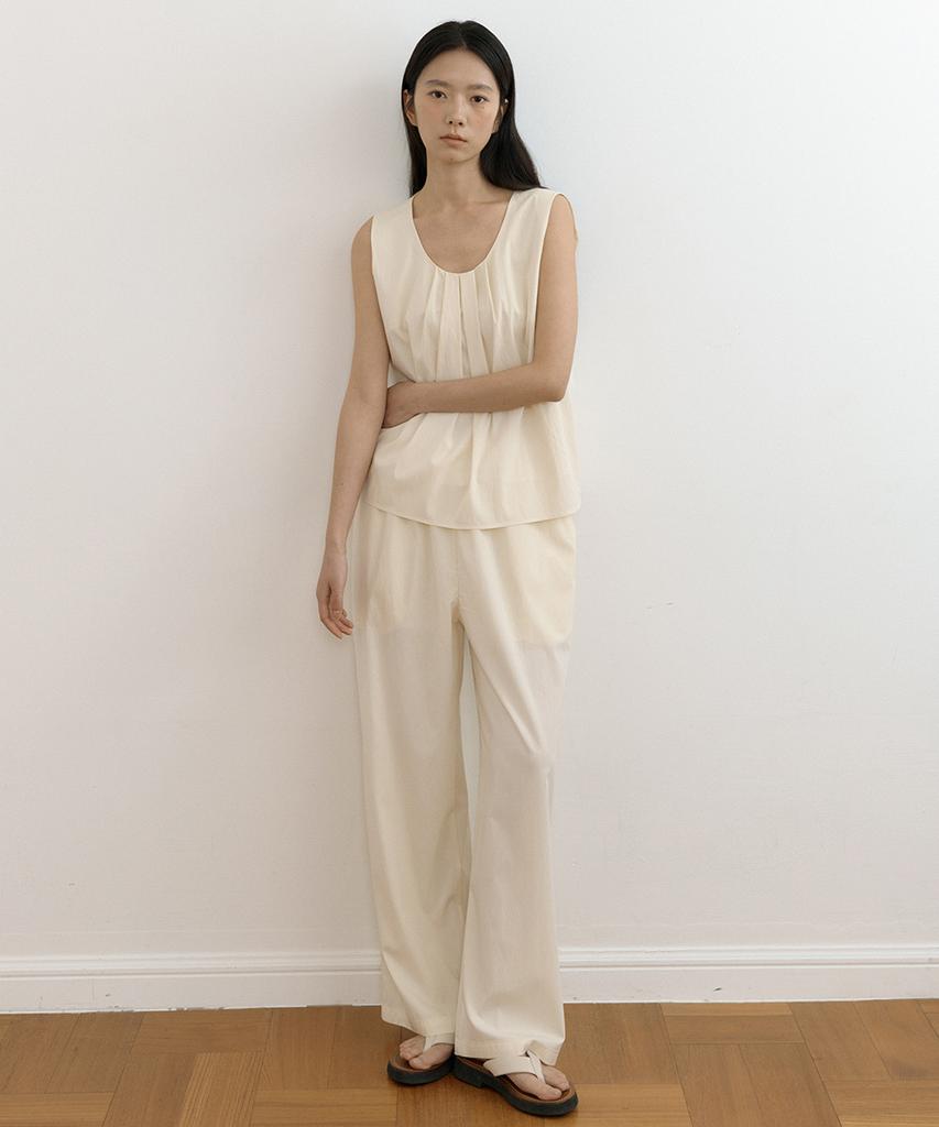 Lingseoul Relaxed Rayon Banding Pants-Cream