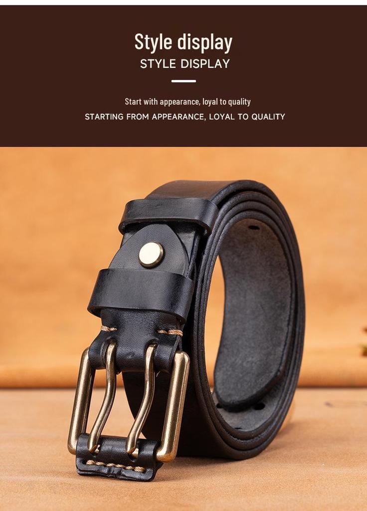 Men's Genuine Leather Pin Buckle Belt - Retro Style for Casual Wear
