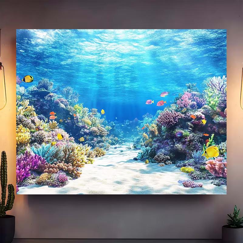 2D Tropical Underwater Photography Backdrop Coral Reef Fish Ocean Background