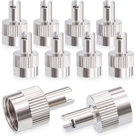 10PCS Tire Valve Stem Caps, Nickel Brass Slotted Slot Valve Stem Caps with Valve Core Remover, with O Rubber Ring, Universal for Cars, SUV, Trucks,