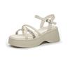Small Platform Women's Sandals 2025 Summer New Fashionable Versatile One-button Fairy Rhinestone Open-toed Women's Sandals