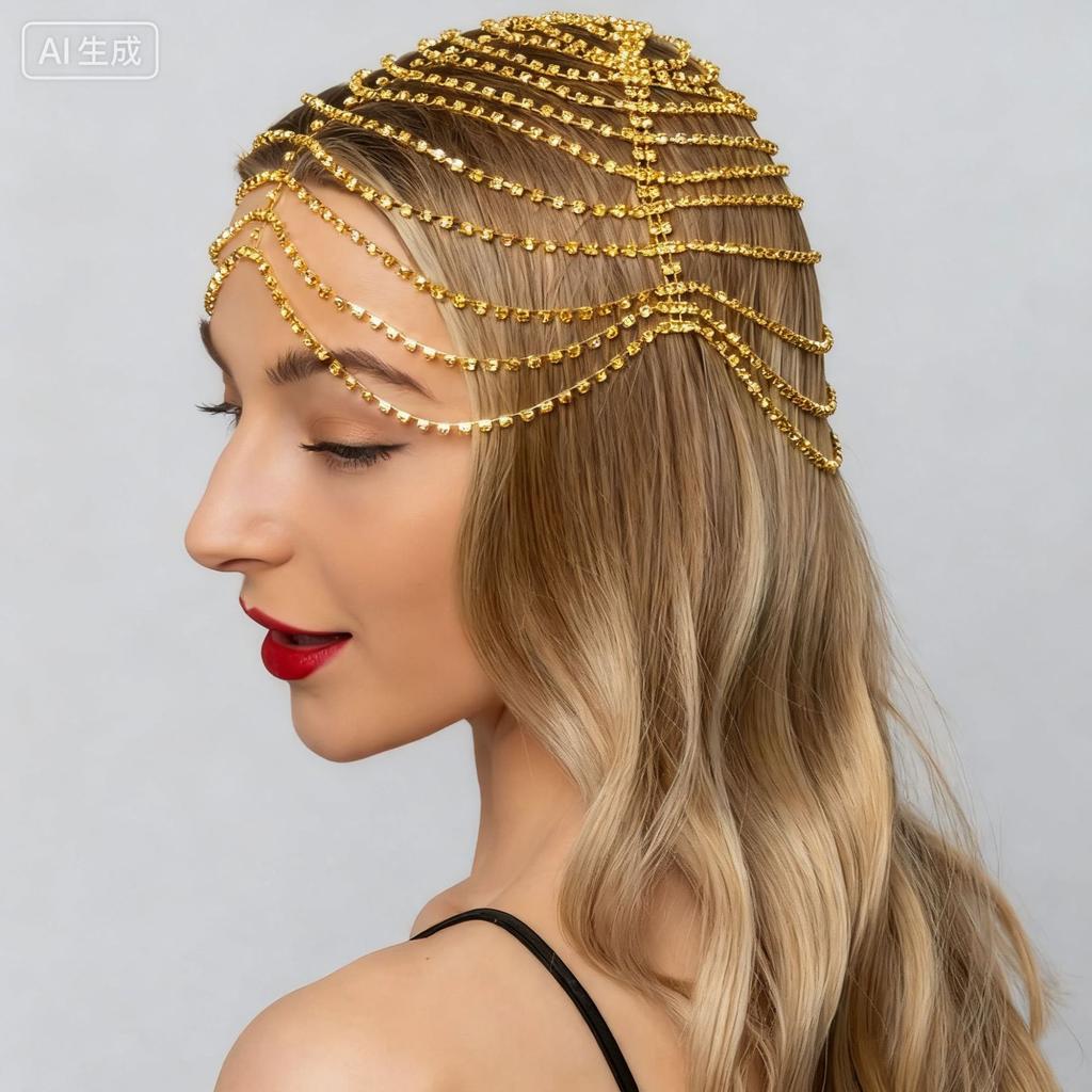Women'S Rhinestone Hair Chain Party Fashion Full Diamond Multi-Layer Hair Accessories Headwear Women'S Headwear
