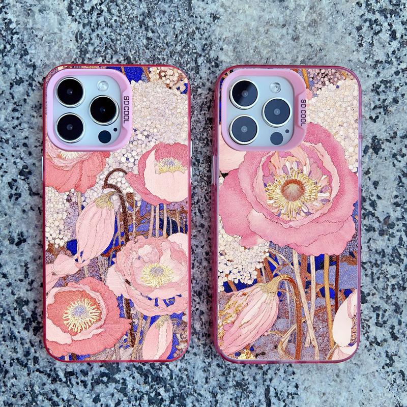 Flower Summer Pink Floral Phone Case For iPhone 14 15 16 Pro Max Plus 13 11 12 Mini Pro Max Shockproof Laser Back Cover Fundas