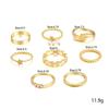 8pcs/set Gold Star Leaf Pearl Rings Personalized Fashionable Rings Set Alloy Rings Women Jewelry Accessories