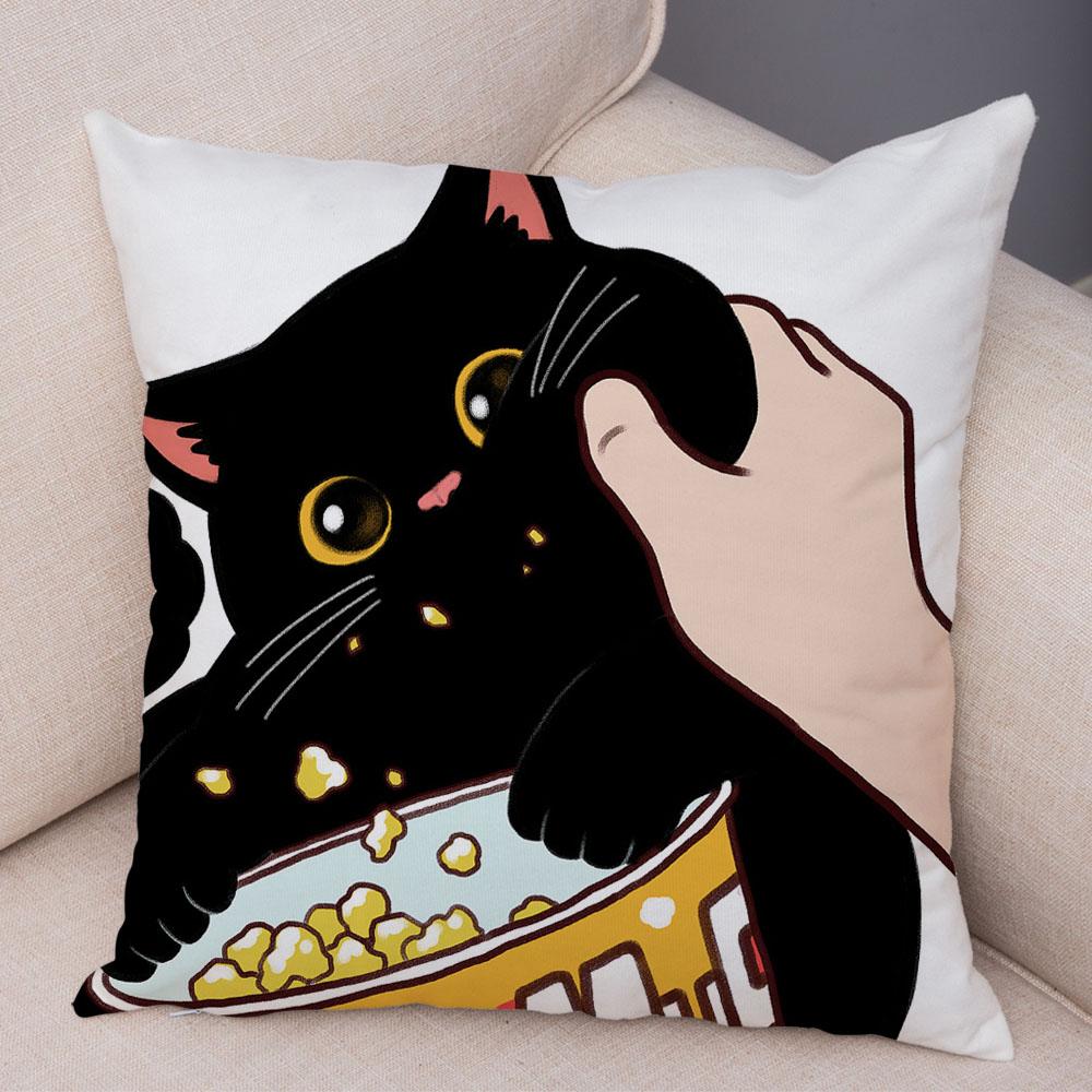 Cute Cartoon Cat Cushion Cover Decor Funny Lovely Pet Animal Print Pillowcase for Sofa Home Car Soft Plush Pillow Case xcm