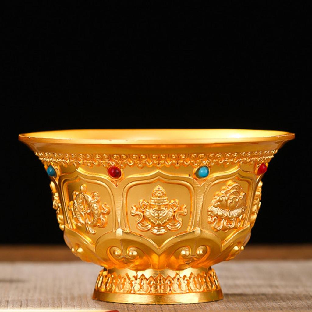 Alloy Bowl Decorative Holy Water Prayer Home Utensil Statue Figurine Tibetan Buddhist Offering