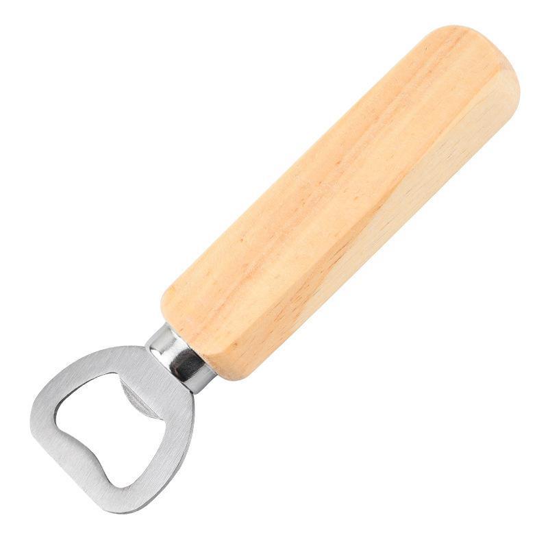 Thickened Stainless Steel Beer Opener Eco-friendly Wooden Handle Non-toxic Rust-proof for Home Bar Family Gathering Use