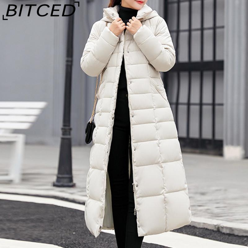 BITCED Winter Women's Cotton Coat - Extended Length, Thickened Long-Line Down-Filled Cotton Jacket