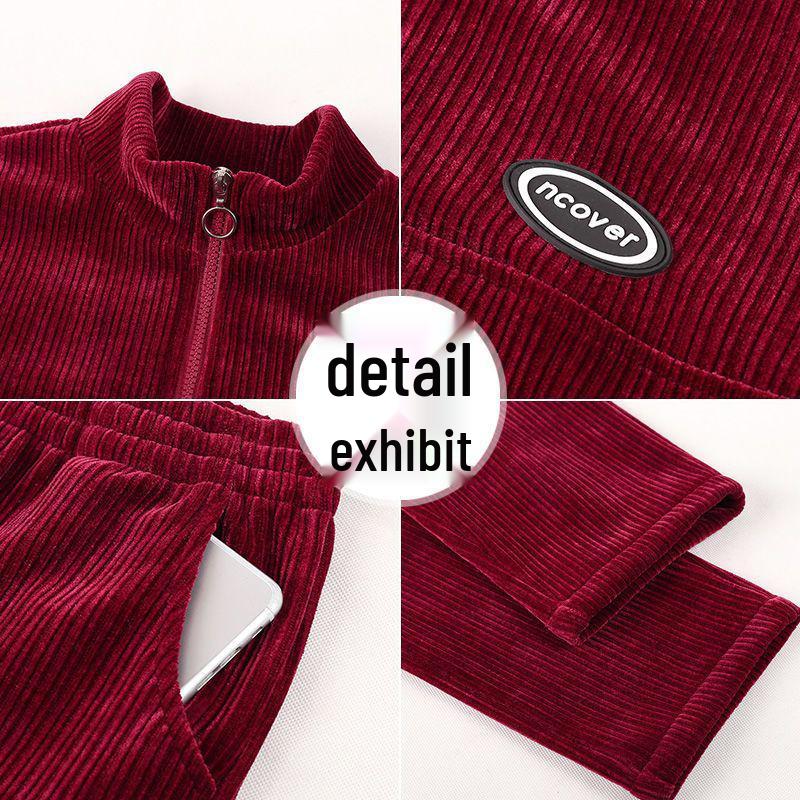 Corduroy Sportswear Set für Damen – Frühling/Herbst, Lockerer Schnitt, Große Größen, Modisches Zweiteiler