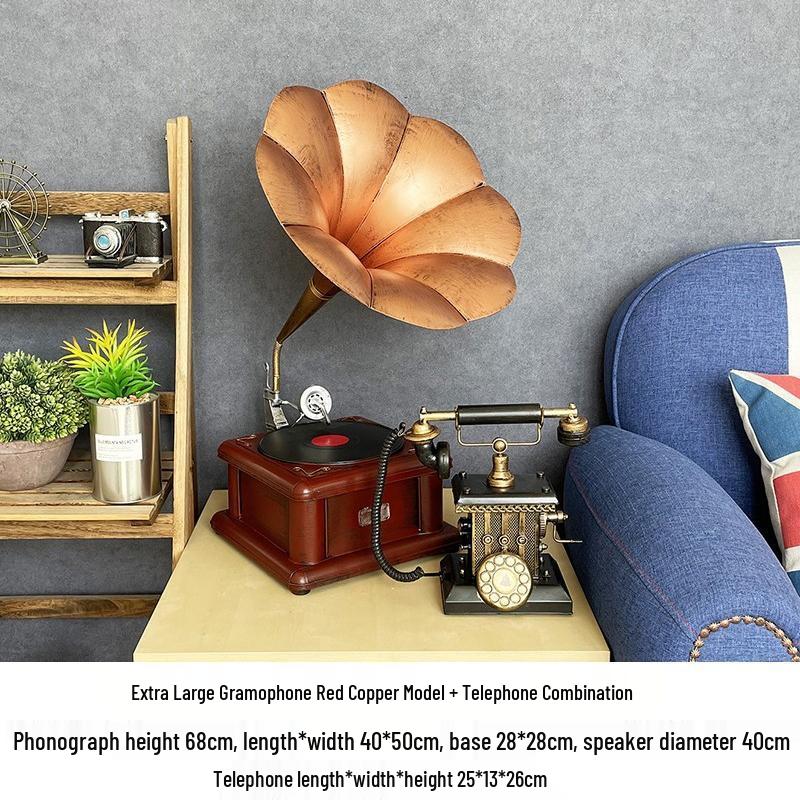 HANDUNYOU Vintage Gramophone & Telephone Ornament
