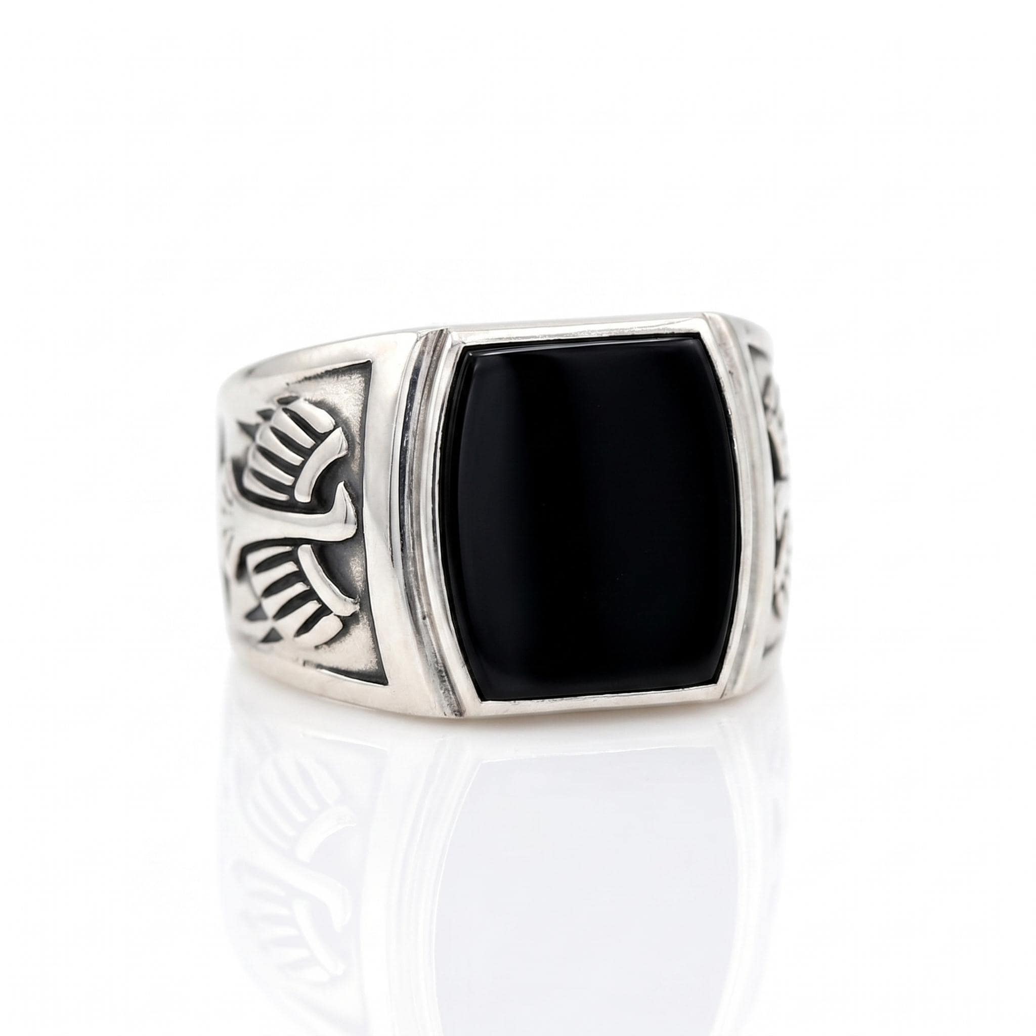 Men`s Black Onyx Ring, 925 Sterling