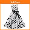 Vintage Polka Dot A Line Dress With 3d Pattern V Neck Sleeveless For Casual Wear