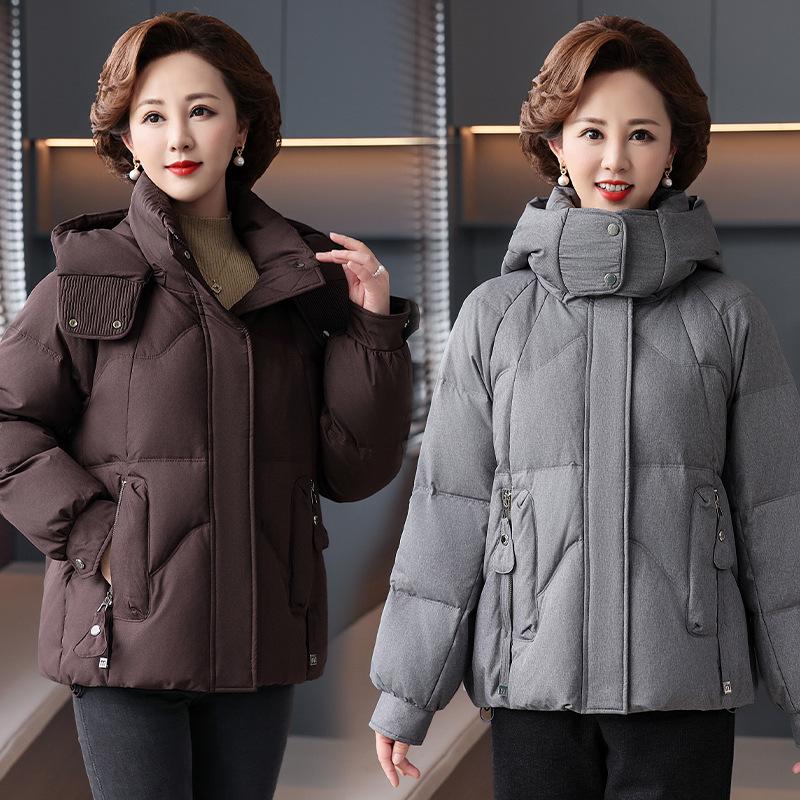 Stylish Hooded White Duck Down Jacket for Middle-Aged Women and Grandmothers