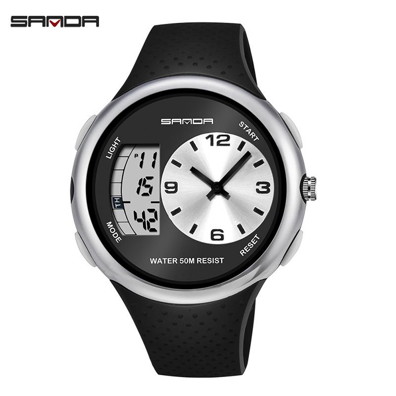 Sanda Men's Waterproof Dual Display Sports Watch with Large Screen for Students and Outdoor Activities
