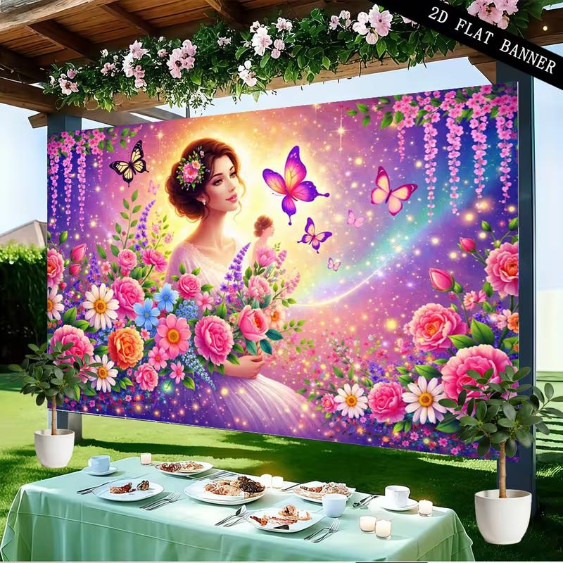 2D Magical Garden and Butterflies Background Cloth Photo Booth Prop