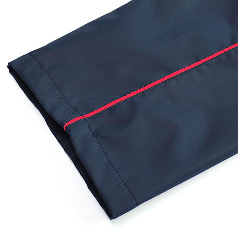 Unisex Dark Blue School Pants with Red Stripe - Loose, Straight-Leg Design for Primary To High School Students.