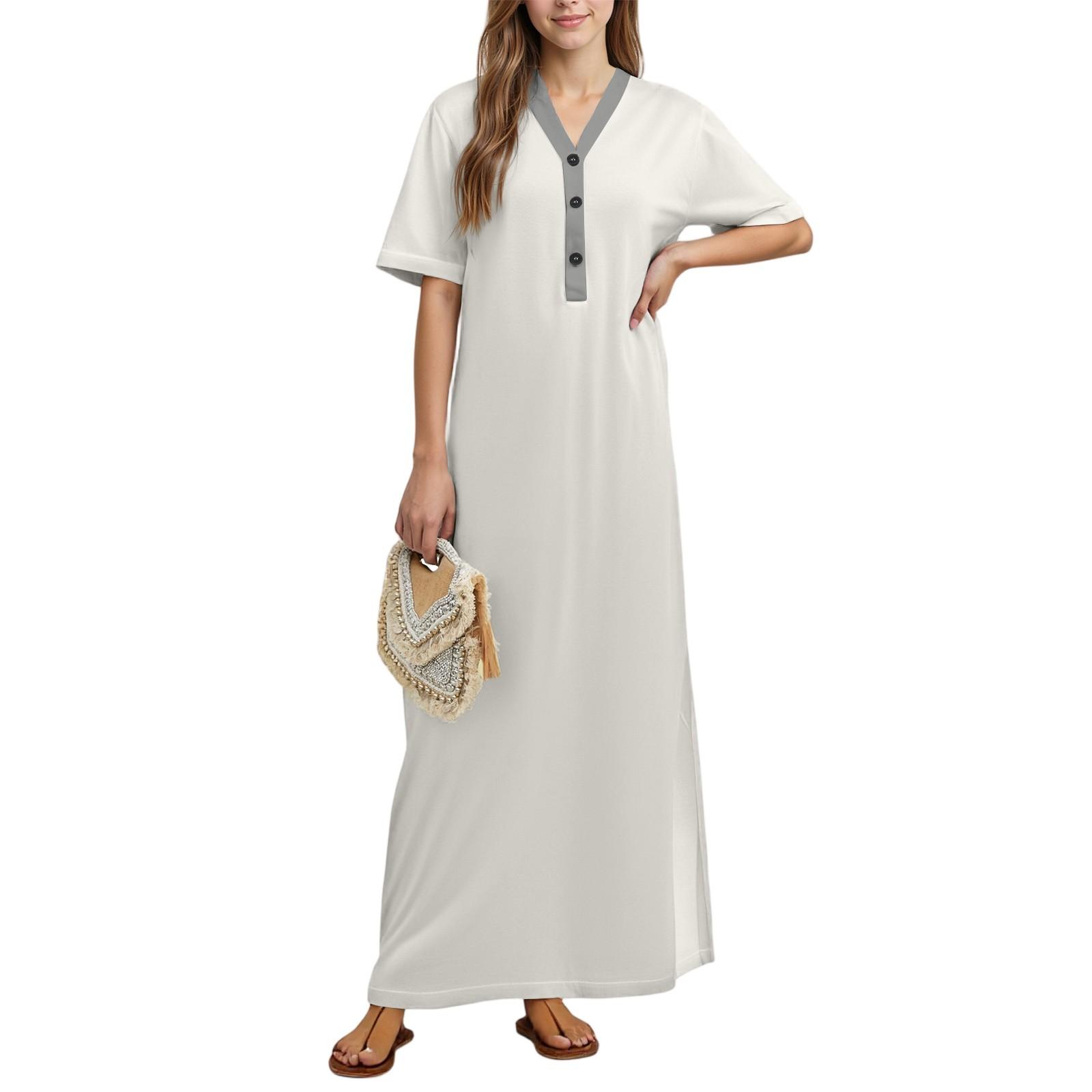 

Women s Nightgown Home Clothes Short Sleeve Nightgown With Pockets Long Dress L білий