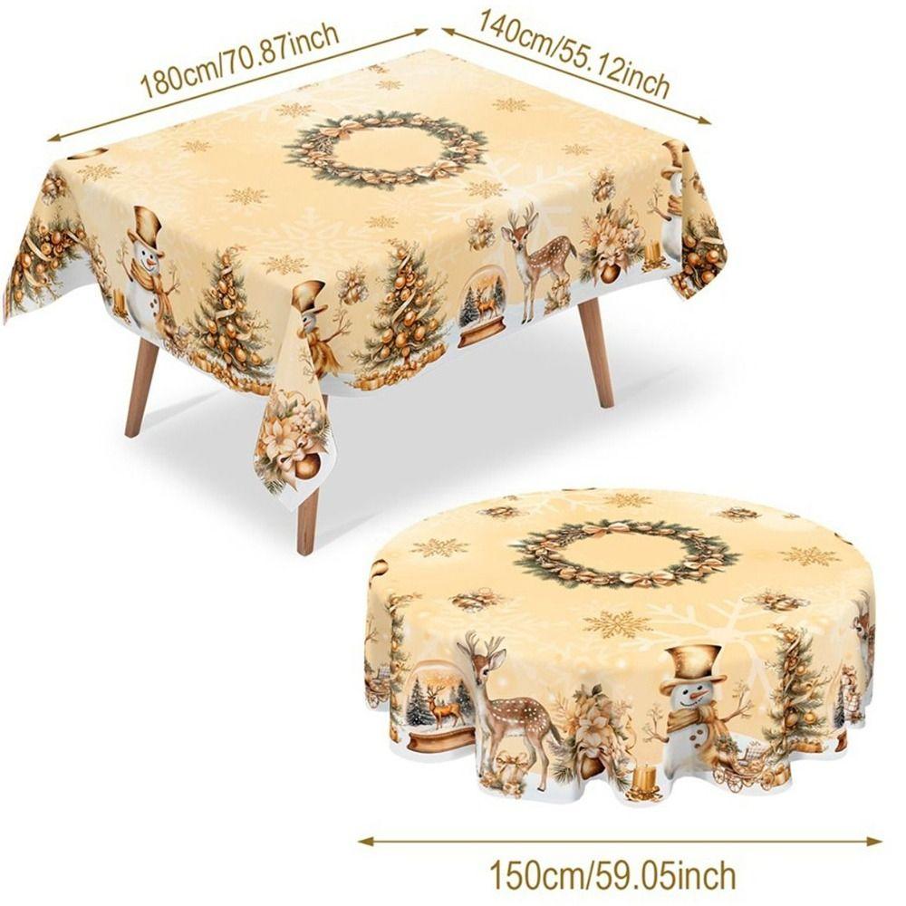 New Snowman Golden Christmas Tablecloth Rectangular Round New Year Tablecloth Elk Xmas Table Flag Cover Table Ornament