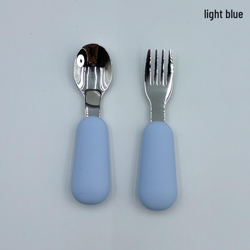 Children's Stainless Steel Spoon & Fork Set with Silicone Handle - Baby Training & Feeding Utensils